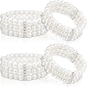 Bracelet 3-Row Pearl Stretch Bracelet Multilayer Halloween Cosplay 1920s Elastic